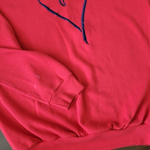Vtg 90s Women's L Embroidered Mock Neck Pullover Sweatshirt Red Heart Butterfly - Picture 5 of 8